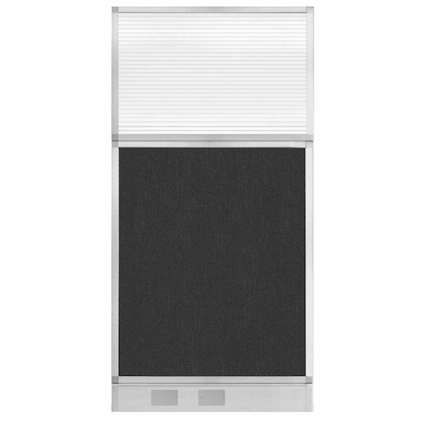 Versare Hush Panel Configurable Cubicle Partition 3' x 6' Black Fabric Clear Fluted Window w/ Cable Channel 1856302-1 - main